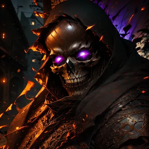 skeleton with glowing lights in eye sockets, solo, upper body, looking at viewer, detailed background, detailed face, (<lora:WoodIronAIv2:0.6>, WoodIronAI theme:1.1), footsoldier, defending, intense, shield, dark purple banner, city gate in background, wind blowing, night, medieval atmosphere, <lora:RPGSkeleton:1> cinematic lighting, depth of field, bokeh, realism, photorealistic, hyperrealism, professional photography, uhd, dslr, hdr <lora:T2:1> <lora:r1ge - AnimeRage:1> r1ge,
