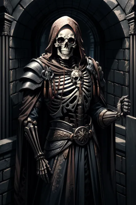 (masterpiece, best quality), intricate details,
tomb, <lora:RPGSkeleton:0.7> skeleton, rusted armor, black tattered cloak,
<lora:add_detail:0.4> <lora:LowRA:0.5> dark theme <lora:furthermore:0.6> lich,