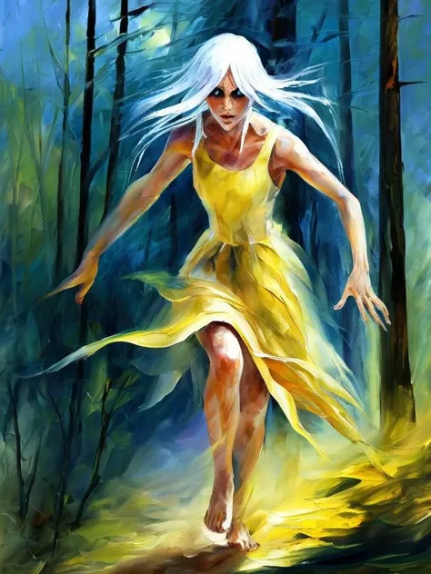 chiaroscuro,masterpiece,womanl,bob cut, white hair,long twin tails,blue eyes,big elf ears,long elf ears,dead eyes,eyes in shade,light in pupils,detailed eyes,murderous stare,smirk,thick brows, wide face,skinny, flat chest, small breasts, muscular thighs, barefoot,(defined abs:0.8), muscular arms
BREAK yellow sundress
BREAK (fullbody:1.4), sun particles in air,
BREAK (standing:1.4),
BREAK outdoors, forest,spiders
BREAK dream,dreamy,surreal
BREAK contrast, light from left,dark, sharp focus, five fingers, full body
BREAK traditional media,oil painting
<lora:afremov_v1:1>