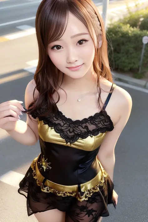 (skin blemish:1.2), (skindentation), black eye, 1woman, 25yo, (((woman))), solo, realistic, best quality, photorealistic, masterpiece, 8k, high res, solo, extremely detailed face, (professional lighting, bokeh), (light particles, lens flare, glowing particles:0.6), (dynamic pose:1.2), soft lighting, top angle view, fashionable and trendy atmosphere, japan, street, tokyo, harbour, skytree, tokyo tower, ((daytime)), sky, ((looking at the viewer:1)), (looking at the camera),(portrait:0.6), cowboy shot, gorgeous, standing, keep original facial proportion, wide shoulder, full body, (small breast), (medium hair), brown hair, floating hair, lips, lipstick, seductive smile, floating hair, smile, open_mouth, teeth, (flowery pattern summer dress:1), eyelashes, mole, (mole under eye:1), <lora:AV_yuzukiH:0.8>