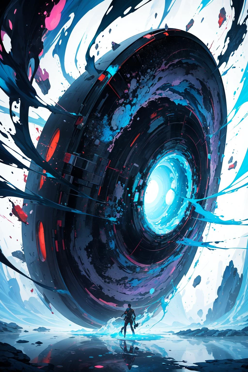 ((masterpiece)), ((best quality)), 8k, high detailed, ultra-detailed, intricate detail, Sculpture, abstract expressionism, surrealism, A surreal and distorted humanoid figure emerging from a swirling vortex of colors and shapes, its form constantly shifting and melting, an unsettling and dreamlike atmosphere, vibrant and contrasting colors, dynamic and asymmetric composition, textured surface details, capturing the fluidity of the subconscious mind