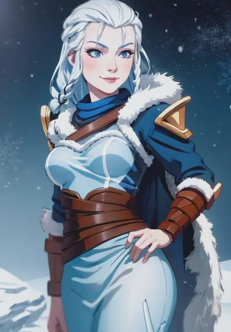 <lora:smite_skadi:0.8>, smite_skadi, smirk, ice, winter, (gorgeous, beautiful, enchanting:1.3)