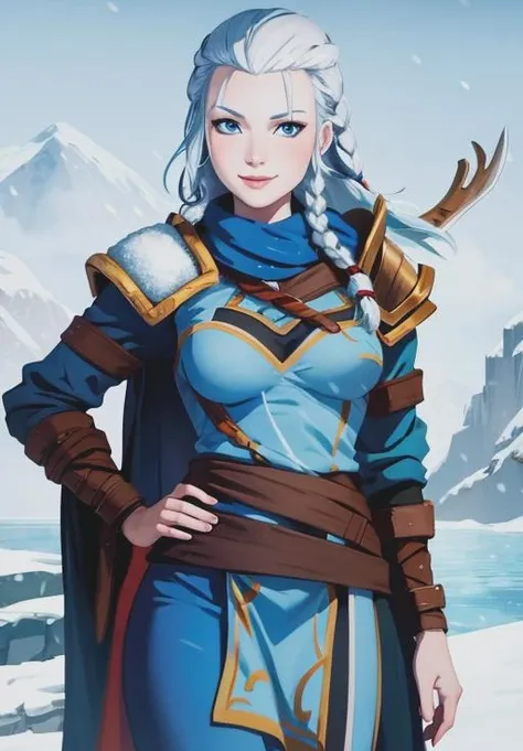 <lora:smite_skadi:0.8>, smite_skadi, smirk, ice, winter, (gorgeous, beautiful, enchanting:1.3)