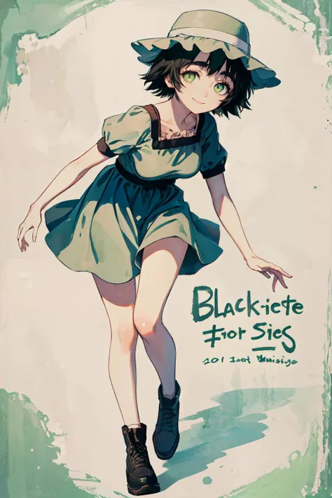 <lyco:unagedown_V20:-2> mayuri shiina, (black hair:1.5), (green eyes:1.5), messy hair, short hair, hat, blue hat,
(best quality, masterpiece, RAW photo,ultra-detailed:1.2), <lyco:GoodHands-beta2:1.0>,1girl,solo,looking at viewer,smile,
<lyco:mayuritest:1.0> full body,
