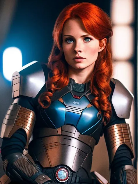 photo of long haired redhead (TriciaPoe:0.99) as Eve Ryder, mass effect, cosplay armor, detailed face, realistic skin, high quality, (brown eyes:1.1), Leica 50mm, f1. 4, natural light, grainy, (high detailed skin:1.2)