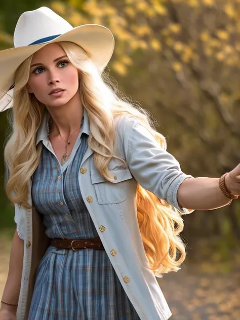photo of long haired blonde (TriciaPoe:0.99) as Indiana Jones's sidekick, detailed face, realistic skin, high quality, (brown eyes:1.1), Leica 50mm, f1. 4, natural light, grainy, (high detailed skin:1.2)