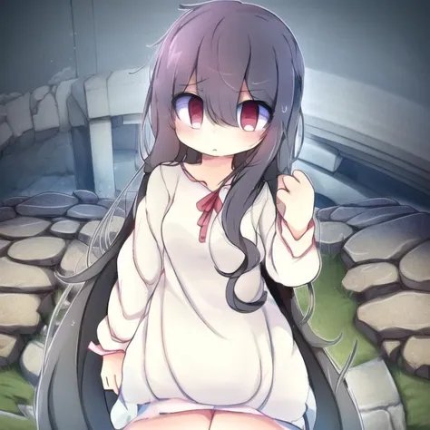 ((masterpiece)),(best quality), absurdres,sadako_yamamura,red eyes, white dress,<lora:Sadakobest:0.7>,  <lora:loraYuqikunStyle_v1:1>,