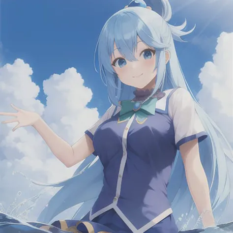 anime,1girl, (masterpiece, best quality),
aqua \(konosuba\), blue hair,pov,solo,blush,kono subarashii sekai ni shukufuku wo!,long hair,single hair ring, skirt, smile,
blue sky, clouds, water,
<lora:aquaKonosubaLora_1:0.6>
