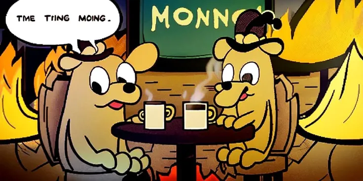 civitdog,open_mouth, hat, sitting, comic, speech_bubble, english_text, cup,table, fire, dog, top_hat, mug, 2koma, coffee, coffee_mug,<lora:civitdog-000007:1>