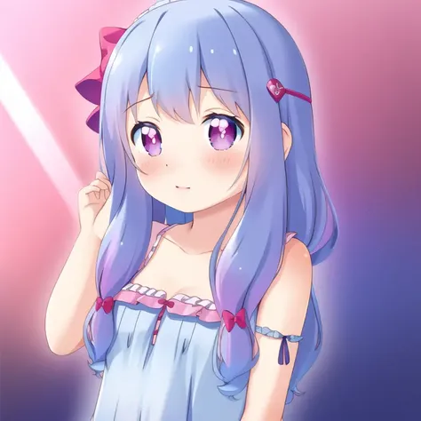 <lora:Samneco_Style_2:1>, samneco, 1girl, solo focus, blush, flat chest, blue eyes, (heart-shaped pupils:1.2), small breasts, bed, bedroom, blue hair, portrait, frilly dress