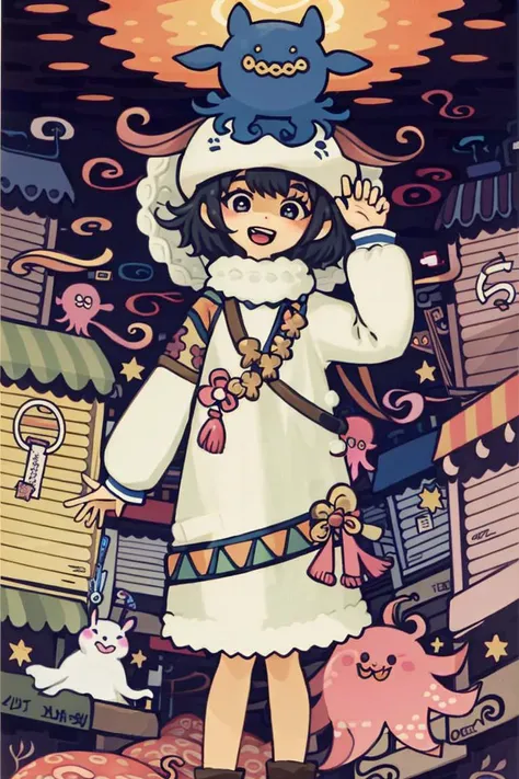 <lyco:Garouma (10):1>, Garouma, 1girl, octopus, seal \(animal\),  happy,, masterpiece, best quality,