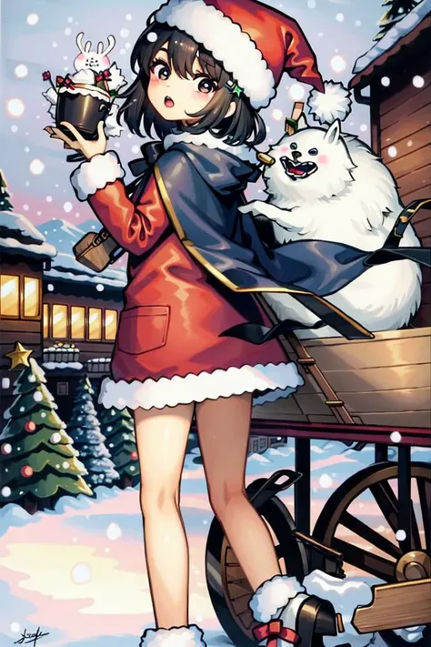 <lora:Garouma-10:1>, Garouma, 1girl, snow, winter, sleigh, santa hat,, masterpiece, best quality,