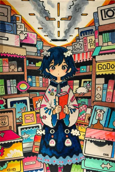 <lora:Garouma-10:1>, Garouma, 1girl, traditional media, library, masterpiece, best quality,