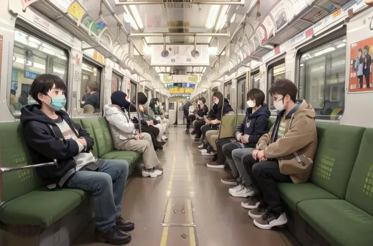 best quality, ultra-detailed, illustration,
JNR205, train interior, indoors, scenery, multiple boys, sitting, 6+boys, multiple girls, mouth mask, mask, bag, black hair, sleeping, train station, hoodie, 6+girls, short hair, indoors, hood, pants, backpack, brown hair, standing, jacket, holding, realistic, photo background, photo (medium)
<lora:JNR205_SD15_V3_DIM4:1>