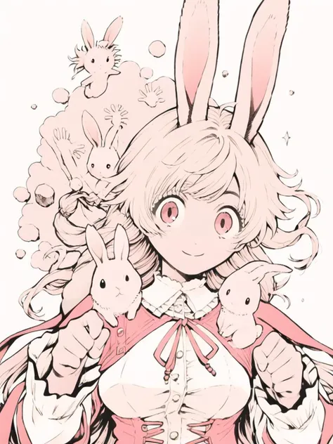 pippkinpippa is a cute pink rabbit [:, lineart:0.3], hatching[:, manga, comicbook:0.2], intricate detail, dynamic pose, cute anime
score_8_up <lora:Tsutomu_Nihei_OaN_Style:.81> <lora:Comic Cover:.81>  <lora:last:.61> <lora:H001PXL:.6> <lora:PipkinPippaV4Pony:.61>