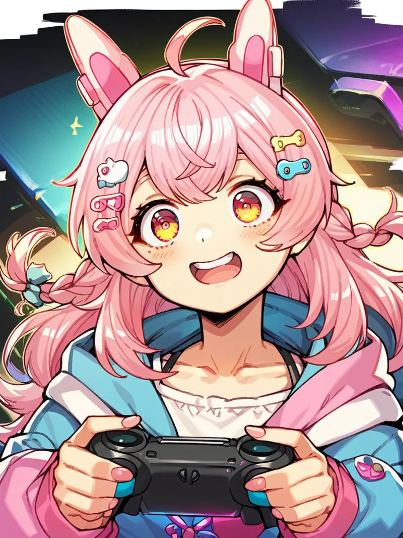 pipkin pippa, dohna dohna, ps4 controller, pink hair
score_8_up <lora:Dohna Dohna hentai:1> <lora:PipkinPippaV4Pony:.61>