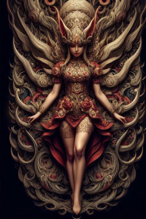 fullbody photo of european woman in an intricately detailed red silk pinafore style dress, white stocking, blond, 2 buns, perfecteyes eyes, seduction stance, a stunning art, abstract, flowery, predominantly red, white,