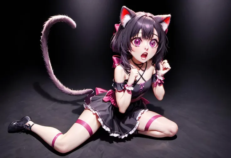 <lora:crowd_of_people:6> crowd of people, stuffed toy, teddy bear, BREAK <lora:absolutely_terrified:6>, <lora:ral-exposure-sdxl:1> ral-exposure , masterpiece, best quality, rating: general, newest, <lora:Fallenshadow_SDXL:0.8>, Fallenshadow, criss-cross halter, halterneck, cat ears, solo, leg ribbon, waist bow, cat tail, blush, black dress, paw pose, single wrist cuff, tail ribbon, arm ribbon, single thighhigh, wrist cuffs, holding, bare shoulders, frills, animal ear fluff, tail bow, short dress, petite, <lora:looking_at_viewer:6> looking at viewer