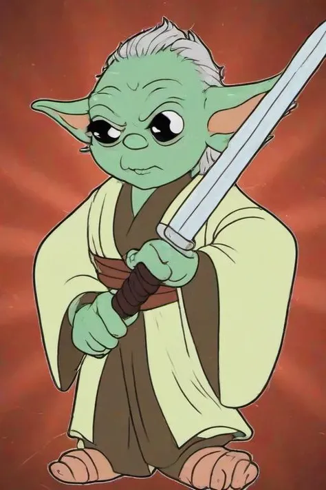 <lora:PE_OldCartoonStyle:0.9> PEOldCartoonStyle,Cartoon,
Yoda holding samurai sword