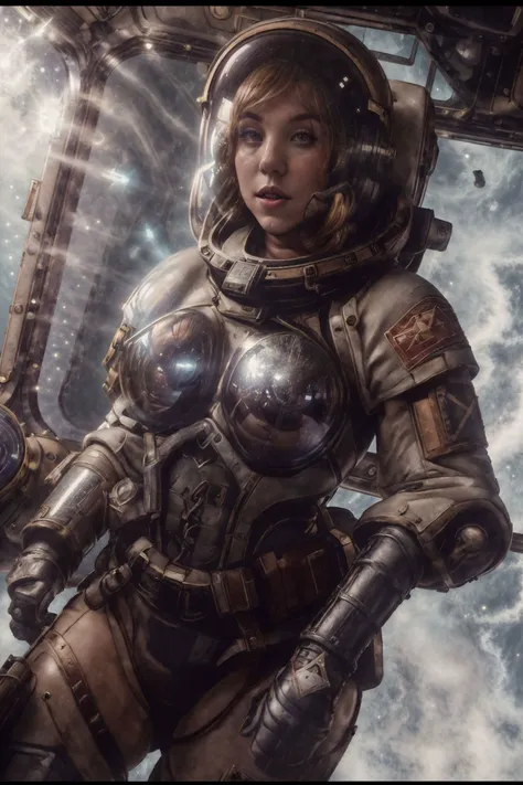 1girl, (photographic:1.3), (RAW photo:1.3), (ultra wide lens:1.3), (far shot:1.3), (selfie shot:1.3), ((sydsweeney97)), (an astronaut taking selfie floating on space:1.4), cleavage, soldier, spacesuit, rifle, fighting, war, battle, (helmet on:1.3), (infinite space behind her:1.3), (no gravity:1.1), soft lighting, film grain, Fujifilm XT3, dslr, masterpiece, best quality, realistic, high-quality, realistic works, ultra-high details, 8k uhd, real skin materials, <lora:add_detail:1>, <lora:LowRA:0.5>, astra militarum, imperial guard, wh40k, <lyco:whsororitas_v4:.35> <lyco:ww1ger_v0.1:.6>