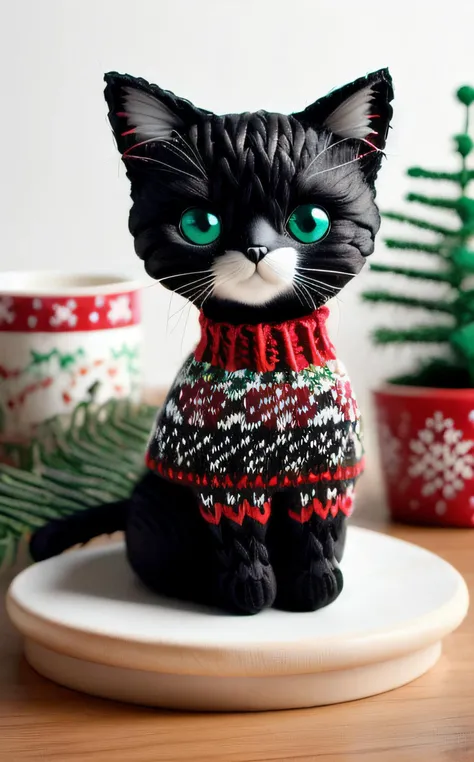 isometric style cute, black, cat, black cat, <lora:world_christmassweater:1> christmassweater . vibrant, beautiful, crisp, detailed, ultra detailed, intricate