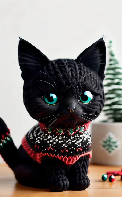 isometric style cute, black, cat, black cat, <lora:world_christmassweater:1> christmassweater . vibrant, beautiful, crisp, detailed, ultra detailed, intricate