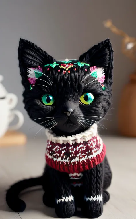 isometric style cute, black, cat, black cat, <lora:world_christmassweater:1> christmassweater . vibrant, beautiful, crisp, detailed, ultra detailed, intricate