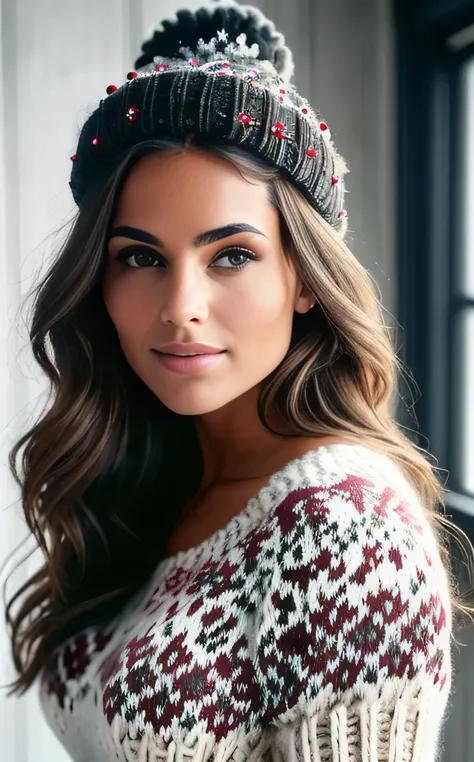 cinematic film still cute, black, 1girl, sexy, model, <lora:world_christmassweater:1> christmassweater . shallow depth of field, vignette, highly detailed, high budget, bokeh, cinemascope, moody, epic, gorgeous, film grain, grainy