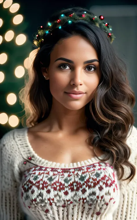 cinematic film still transparent, cute, black, 1girl, sexy, model, <lora:world_christmassweater:1> christmassweater . shallow depth of field, vignette, highly detailed, high budget, bokeh, cinemascope, moody, epic, gorgeous, film grain, grainy