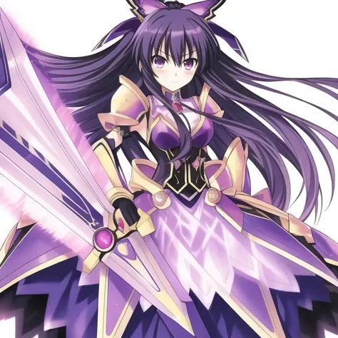 masterpiece,tohka_yatogami,astral_dress, 1girl, solo, weapon, armor, long hair, sword, white background, simple background <lora:yatogami_tohka:0.8>