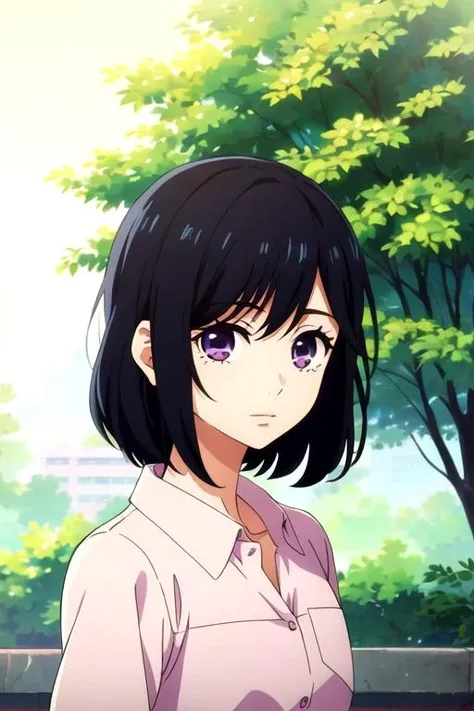 masterpiece, best quality, photorealistic, 1girl, solo, looking at viewer, upper body, depth of field, <lora:miyako_godai:0.70>, miyako_godai, black hair, purple eyes