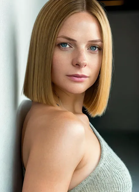 closeup portrait of skswoman, determined , wearing casual wear , with blonde Lob (long bob) , background slums epic (photo, studio lighting, hard light, sony a7, 50 mm, matte skin, pores, colors, hyperdetailed, hyperrealistic), <lyco:Rebecca Ferguson:1.2>