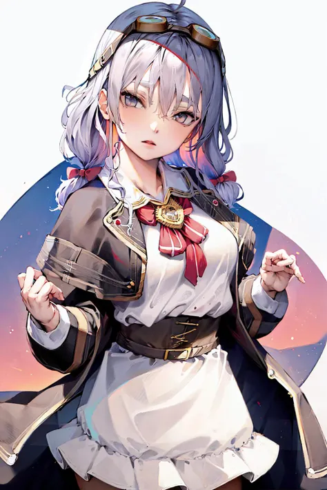 (masterpiece, best quality:1.2),highres,absurdres,illustration,ultra-detailed,intricate detailed,
<lora:aceTaffyLoha_v2:0.7>, white shirt, skirt, bow,goggles,capelet,1girl,
<lora:michikingStyle_v10:1>,michiking,