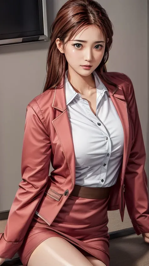 Real estate photography style (real life, RAW photo, best quality, photograph, )
<lora:Takashima_Kumi_M2:0.35> ,1girl, Asian, Japanese, 20yo,female,Beautiful Finger,Beautiful long legs,Beautiful body,Beautiful Nose,Beautiful character design, perfect eyes, perfect face,expressive eyes,perfect balance, teardrop-shape (medium breasts:1.2),office lady, Business_suit,long sleeves, unbuttoned white shirt, vest, write line edge peach red color jacket, narrow skirt,
<lora:add_detail:0.7> . Professional, inviting, well-lit, high-resolution, property-focused, commercial, highly detailed