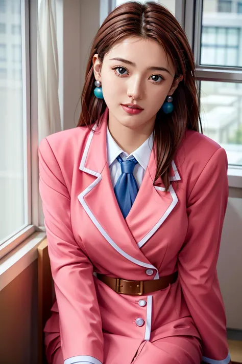 (day),school,classroom, windows,
dynamic pose, standing at attention,
pink pencil skirt, pink jacket,collared shirt, white shirt, blue necktie,belt,
<lora:Takashima_Kumi_Isaku-KK77-V3:0.7>,jewelry,earrings,
bangs,long hair,brown hair,green eyes,
,<lora:more_details:0.1>,
1 girl, 20yo,Young female,Beautiful long legs,Beautiful body,
Beautiful Nose,Beautiful character design, perfect eyes, perfect face,expressive eyes,perfect balance,
looking at viewer,closed mouth, (innocent_big_eyes:1.0),(Light_Smile:0.3),
official art,extremely detailed CG unity 8k wallpaper, perfect lighting,Colorful, Bright_Front_face_Lighting,White skin,
(masterpiece:1.0),(best_quality:1.0), ultra high res,4K,ultra-detailed,
photography, 8K, HDR, highres, absurdres:1.2, Kodak portra 400, film grain, blurry background, bokeh:1.2, lens flare, (vibrant_color:1.2),professional photograph,
(Beautiful,large_Breasts:1.3), (beautiful_face:1.5),(narrow_waist),