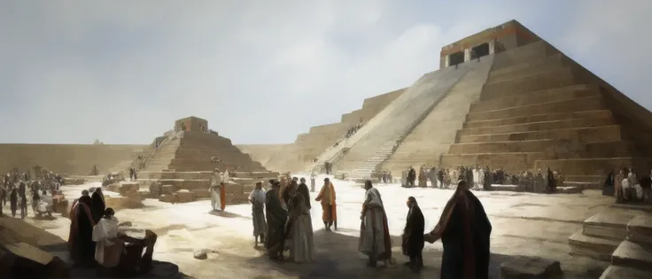 Arafed view of a group of people standing in front of a pyramid - SeaArt AI