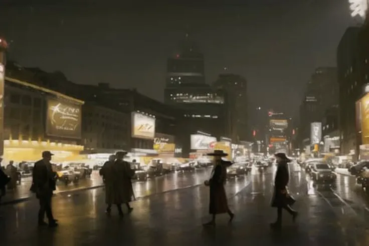 a city street at night with people walking on the sidewalk and cars on the street and buildings on the street