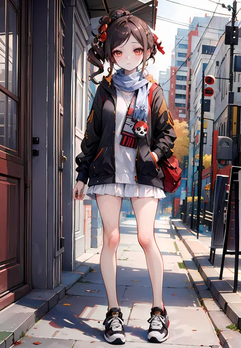 ((masterpiece,best quality)), 1girl, chiori, Alexander McQueen: Oversized sneakers, Skull scarf