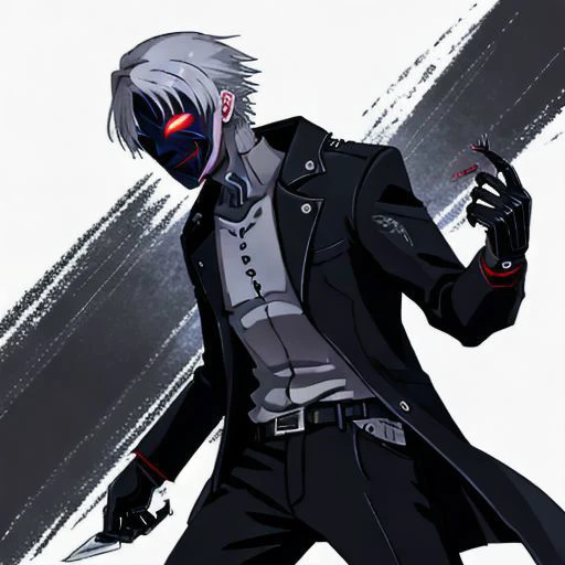 boy with grey hair, knife in hand, evil, evil smile, MEvil, cid_kagenou