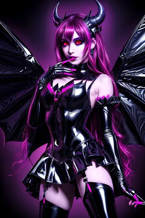 MEvil, DemonicT, EvlSM, Bad_End_Precure, DarkPrecure, adult, evil corrupted princess wearing dark pastel (ruffled:1) (gleaming latex:1) gown with (long latex cape:1) and latex gauntlets, soft lighting, ruffles,
(makeup, lipstick, mascara, eyeshadow),
(blue skin, black sclera, colored sclera, colored skin, yellow eyes, demon wings, demon horns, slit pupils),
(red eyes, colored skin, glowing eyes, evil smile:1),
<lora:more_details:0.5>,