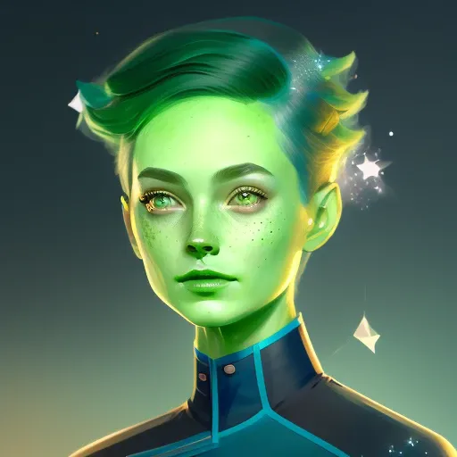 dreamlikeart <lora:tendi-Lora:1> a digital painting of tendi, green skin, dreamlikeart, starfleet uniform, nebula tendrils and twinkling stars envelop the composition