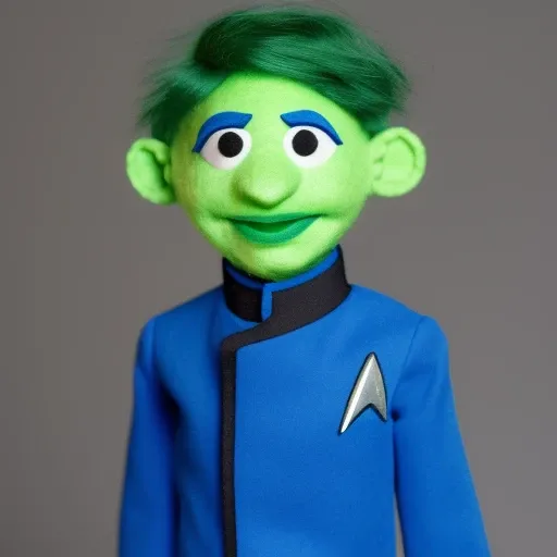 <lora:tendi-Lora:0.8> tendi as a muppet wearing a starfleet uniform, green skin, felt puppet