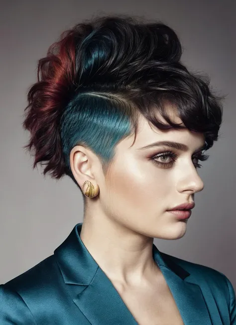 portrait of sks woman by Flora Borsi, style by Flora Borsi, bold, bright colours, rainbow Mohawk haircut, ((Flora Borsi)), <lora:locon_joeyking_v1_from_v1_64_32:1.25>