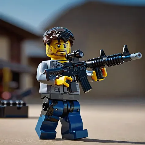 a photo of <lora:lego_v2.0_XL:0.8> LEGO Creator, AR-15 assault rife, cinematic, beautiful lighting