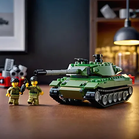 a photo of <lora:lego_v2.0_XL:0.8> LEGO Creator, army tank, cinematic, beautiful lighting