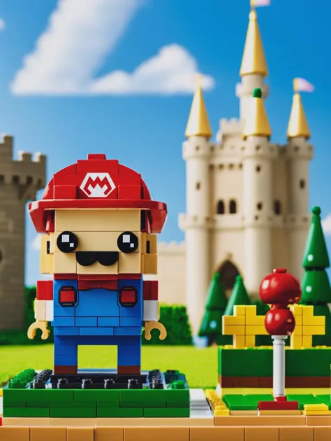 LEGO BrickHeadz, Super Mario in front of a castle <lora:lego_v2.0:0.8>, masterpiece, high detail, 8k, high detailed skin, 8k uhd, high quality