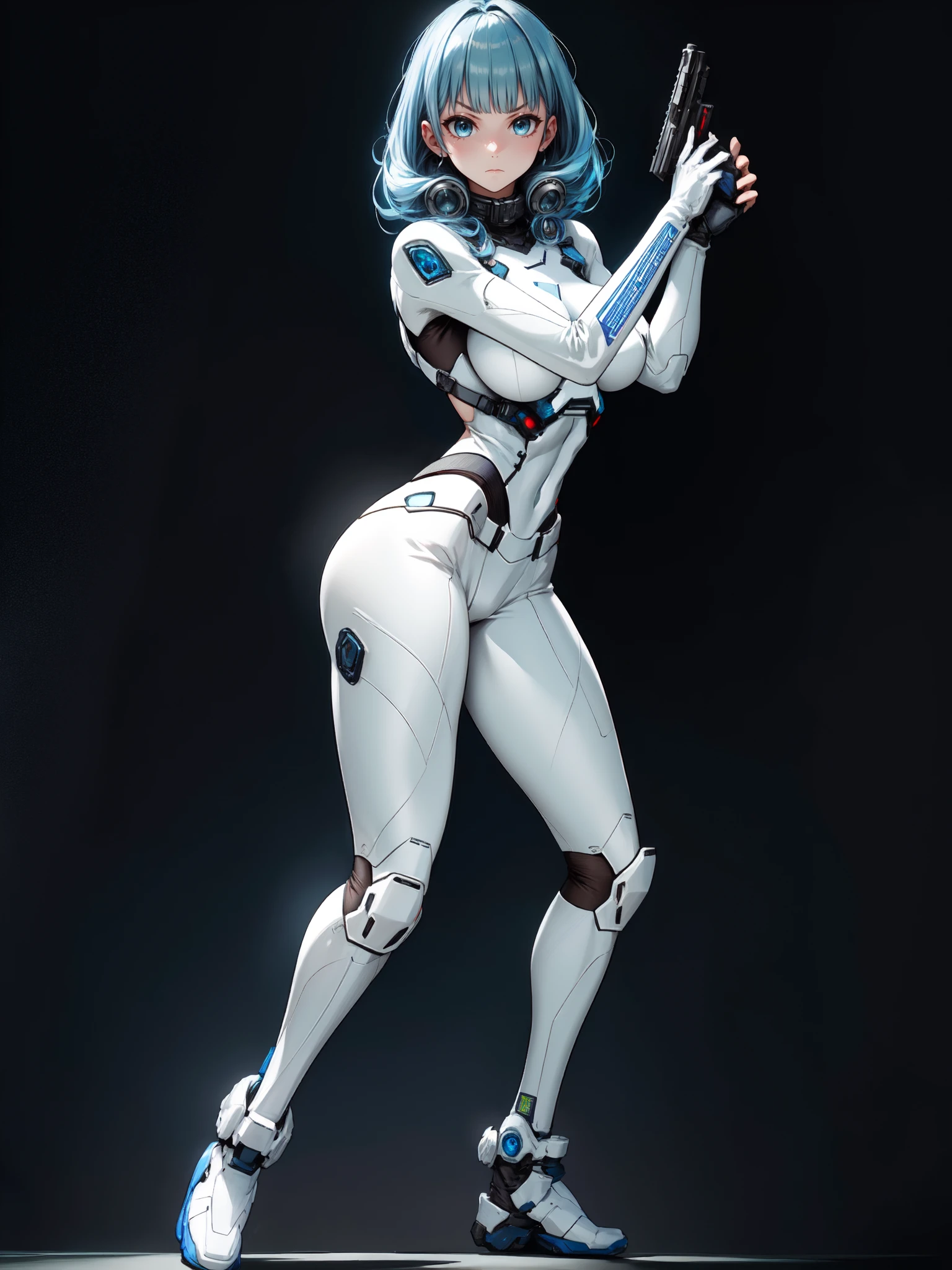 (masterpiece, best quality, highres, absurdres:1.3) (illustration:1.1), (anime:1.2), (art by kantoku:1.2), detailed shadows. (athletic:1.2), (short hair:-1.1), (holding gun with both hands:1.4),
BREAK
1girl, (solo:1.6), (standing:1.2), (full body:1.2), medium breasts, (holding energy gun:1.0), intricate (baby blue hair:1.4), (very long hair:1.2), blue eyes, (blunt bangs:1.6), (brave, powerful, serious, determined, dominant:1.6), shining gun muzzle
BREAK
(white:1.5) (cybersuit:1.3), upper armor, blue crystal in the chest, <lora:nijiarmor_v2:0.8>, detailed ultra photorealistic street in Tokyo, detached house, lamppost, deserted, city lights in the distance, summer, <lora:shadowfix3:0.5> <lora:hyperdetailer_v095:0.5>