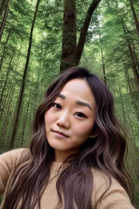 Perfectly-centered portrait-photograph of kfukvf-1990, leaning next to a tree in an enormous rainforest, lifelike, subsurface scattering, photorealism, 8k resolution, beautiful, dynamic lighting