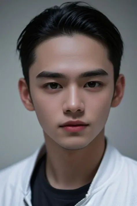 (masterpiece:1.21),(bestquality:1.21),8k,high detailed,ultra-detailed,photography,award winning,documentary,Original Photo,Realisticity,solo,Studio lighting,High resolution scan,physically-based rendering,Cinematic Lighting,award winning work,depth of field,(low saturation:1.3),(1boy;1.4:1.1),a male,male focus,silm,Asian,handsome face,Well-Proportioned Hands,Real Skin Texture,White Marble Glowing Skin,model,thick eyebrows,(random_color_ Fashion_clothing:1.45),(random colo background:1.1),close-up view,(random stylish pose action:1.1),(portrait:1.22),Textured Male Haircut,Crazy Smile