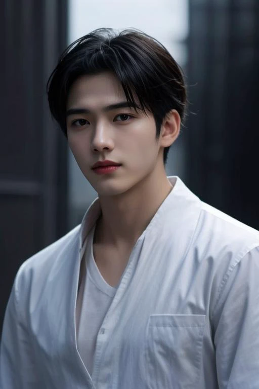 (masterpiece:1.21),(bestquality:1.21),8k,high detailed,ultra-detailed,photography,award winning,documentary,realistic,crystal clear,8K UHD,high detail,ultra-realistic,1boy,solo,male focus,slim asian male,tall,thin,black eyes,solid eyes,thick eyebrows,Real Skin Texture,Textured Male Haircut,(wearing fashion male clothing:1.44),portrait,Kind Smile,